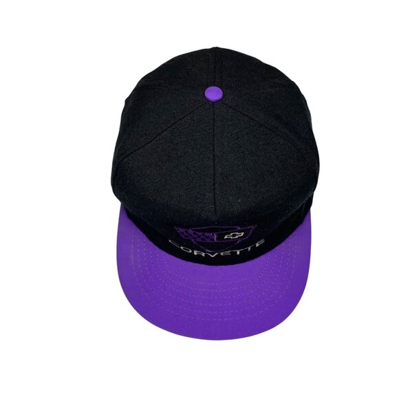 VTG Corvette Snapback Two Toned Hat- Embroidered- Car Racing Black Purple - Picture 2 of 7